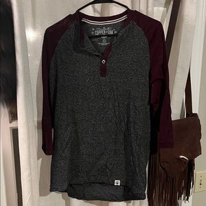 Men's Charcoal and Maroon 3/4 Sleeve Henley